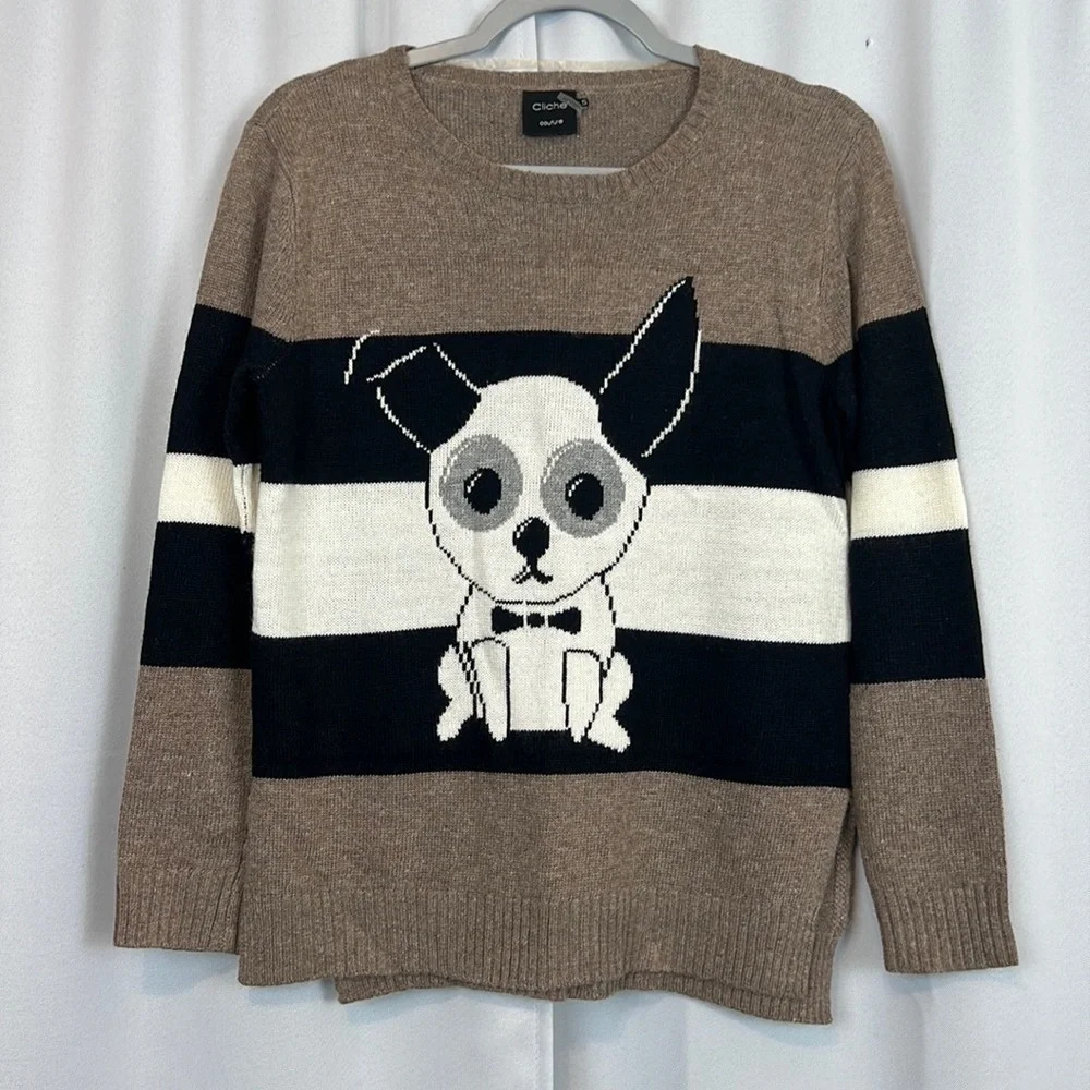 Cliche Couture Wool Blend‎ Crewneck Puppy Pullover Sweater Size Small